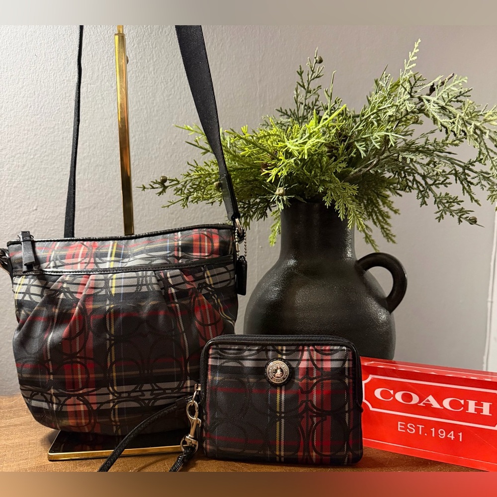 Coach Poppy Tartan Plaid Crossbody & Wallet